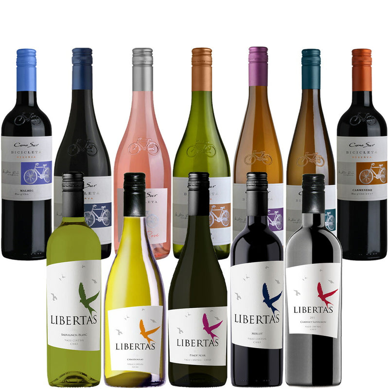 Carefully Selected! Unbeatable Value! Libertas & Cono Sur Chilean Varietal Wine 12-Bottle Set (750ml)