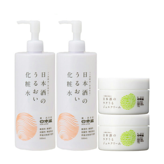 Nihonsakari. Set of 2 each of 2 items set [Moisturizing sake toner & Raku-uru beauty gel cream]