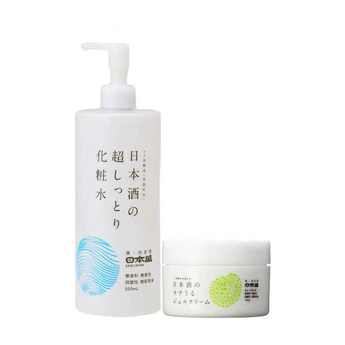 Nihonsakari. Set of 1 each of 2 items set [Extra moisturizing sake toner & Raku-uru beauty gel cream]